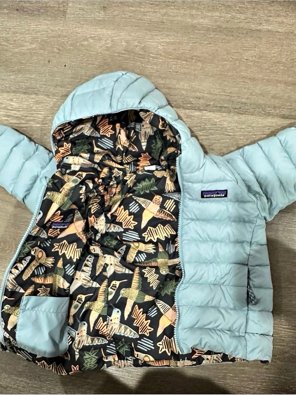 Patagonia toddlers Reversible Down Sweater Hoody Puffer Jacket Blue